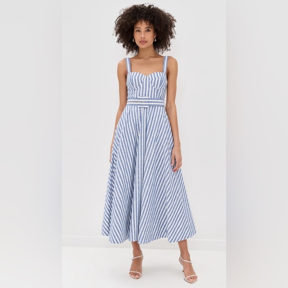 Cara Cara Dresses & Skirts - NEW Cara Cara Calypso Midi Dress Ivory Blue Striped Seersucker | US 6 UK 10